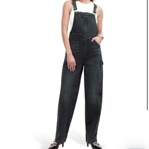 Madewell Oversized Black Denim Carpenter Jean Overalls